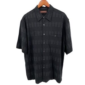 Tori Richard Button Down Shirt Mens XL Black Silk Blend Textured Camp Hawaiian
